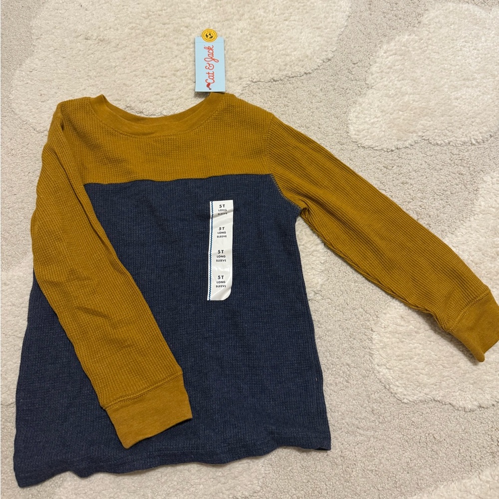 Cat & Jack Mustard and Navy Long Sleeve Tee